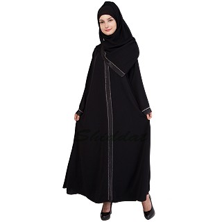 Islamic dress- Abaya with rainbow diamond lined patti